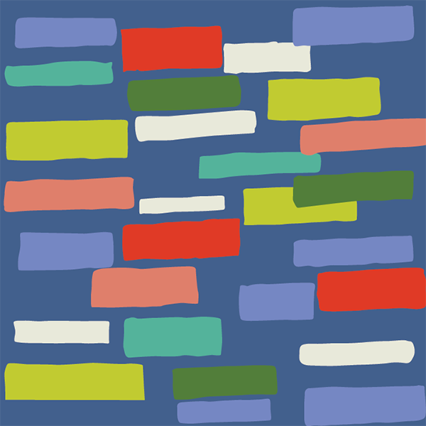 Sur La Mur building blocks wallpaper featuring colorful blocks on a blue background