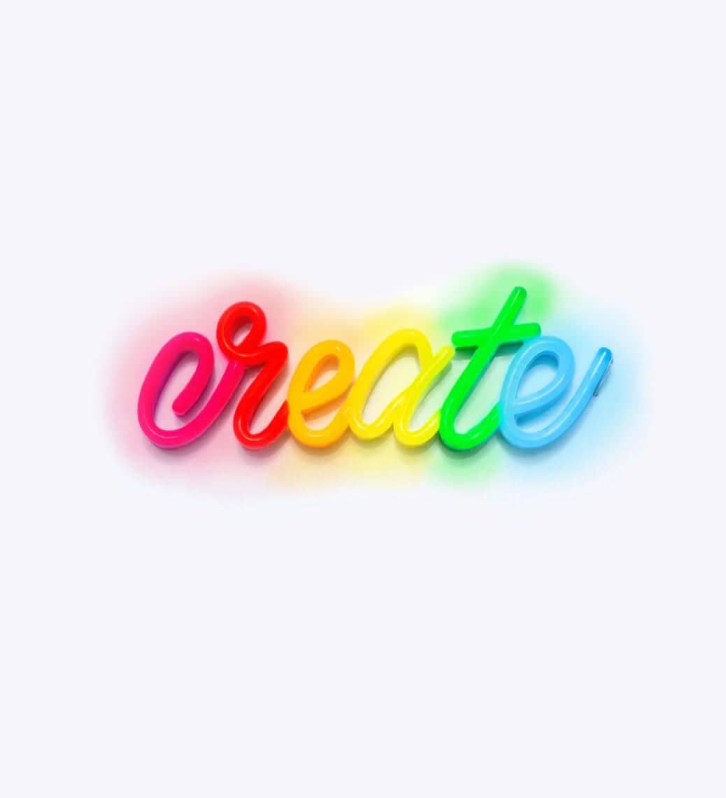 Colorful neon sign that says create neon sign for playroom showcasing a playful design