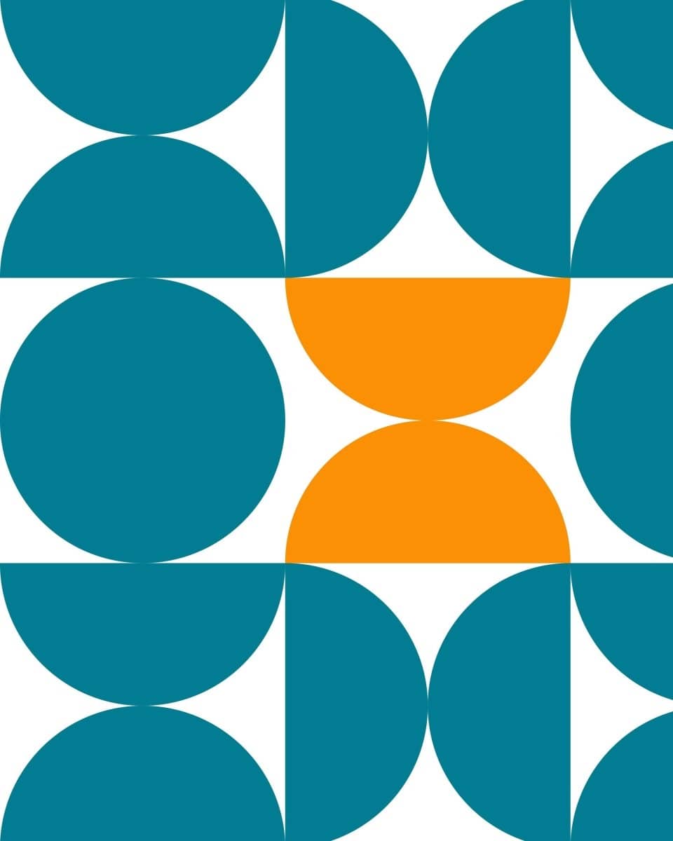 Colorful geometric design featuring teal and orange shapes for educational playroom wallpaper