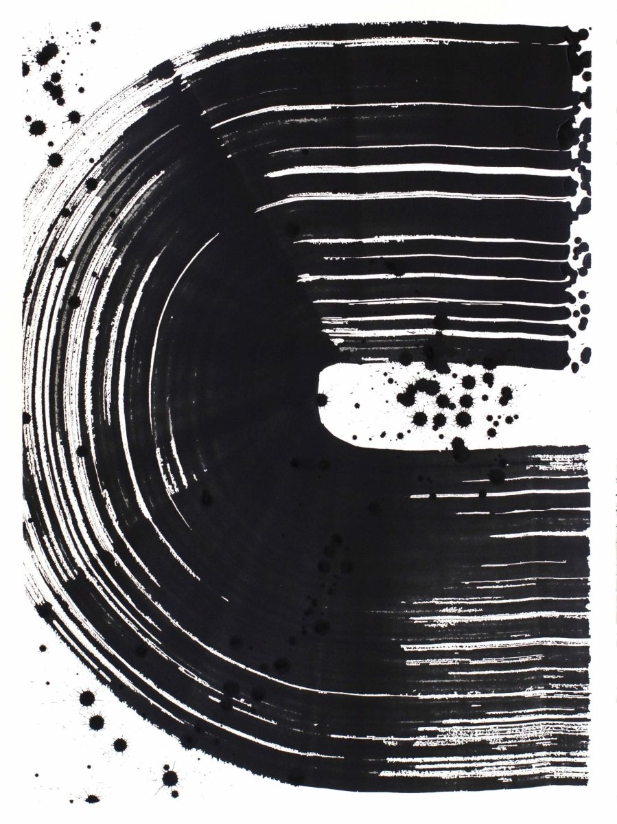 Sur La Mur modern black mural wall art featuring bold brushstroke designs and splatter details