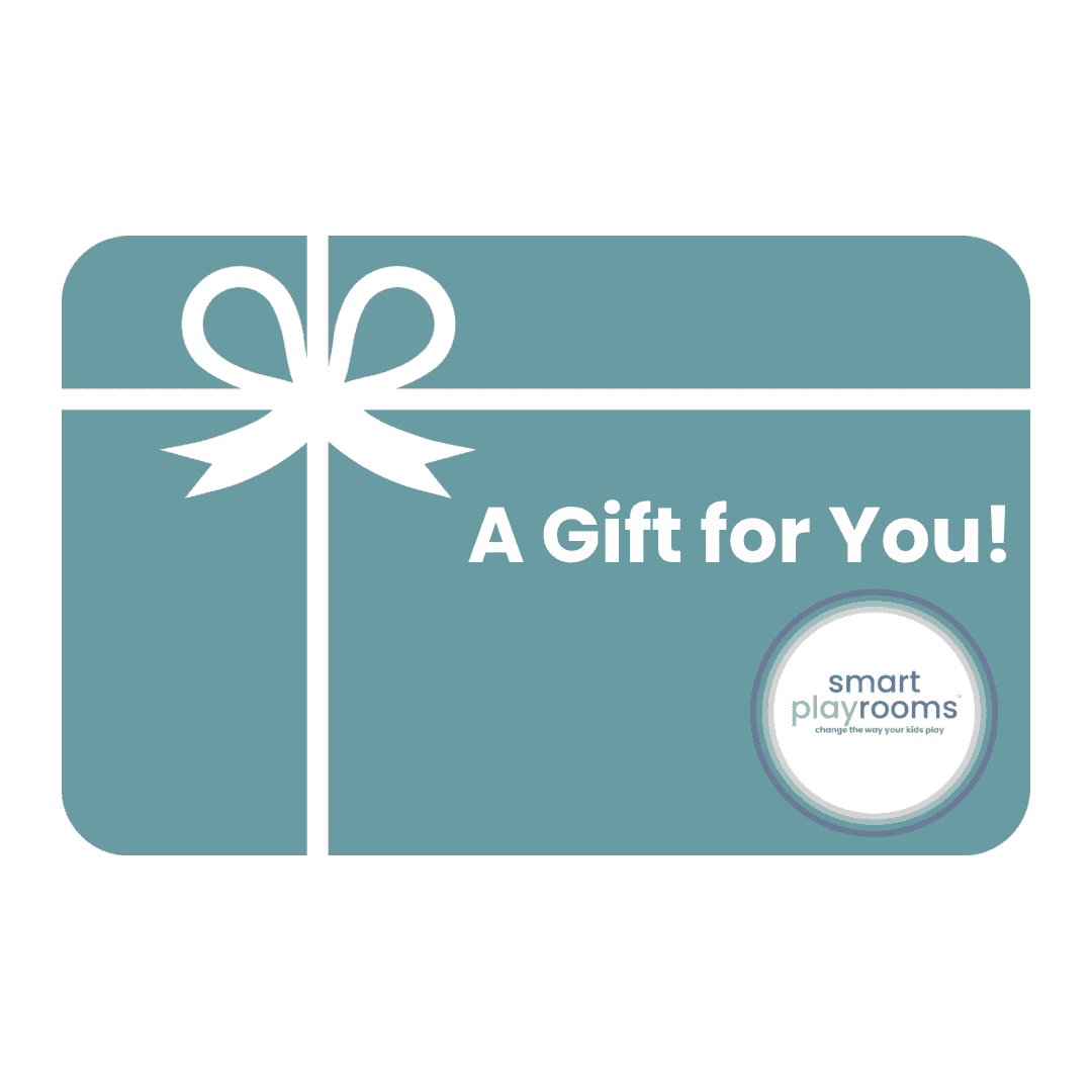 Smart Playrooms educational playroom gift card featuring a bow and a gift message