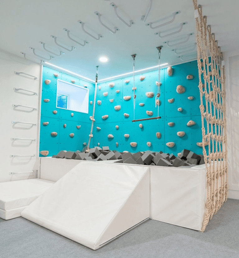 How to Design a Playroom with Slanted Ceilings That Still Has Monkey Bars and Swings - Smart Playrooms