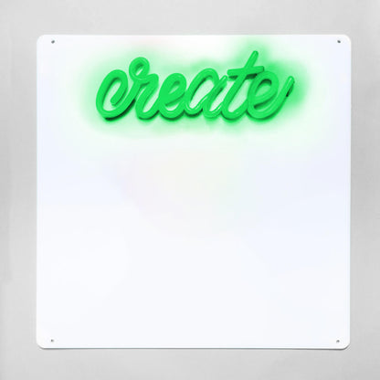 Neon sign with the word 'create' on a white background