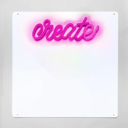Neon sign with the word 'create' on a white background