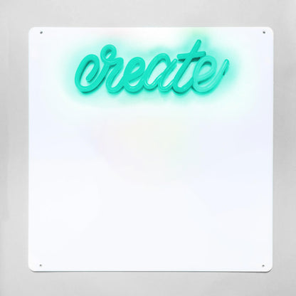 Neon sign with the word 'create' on a white background