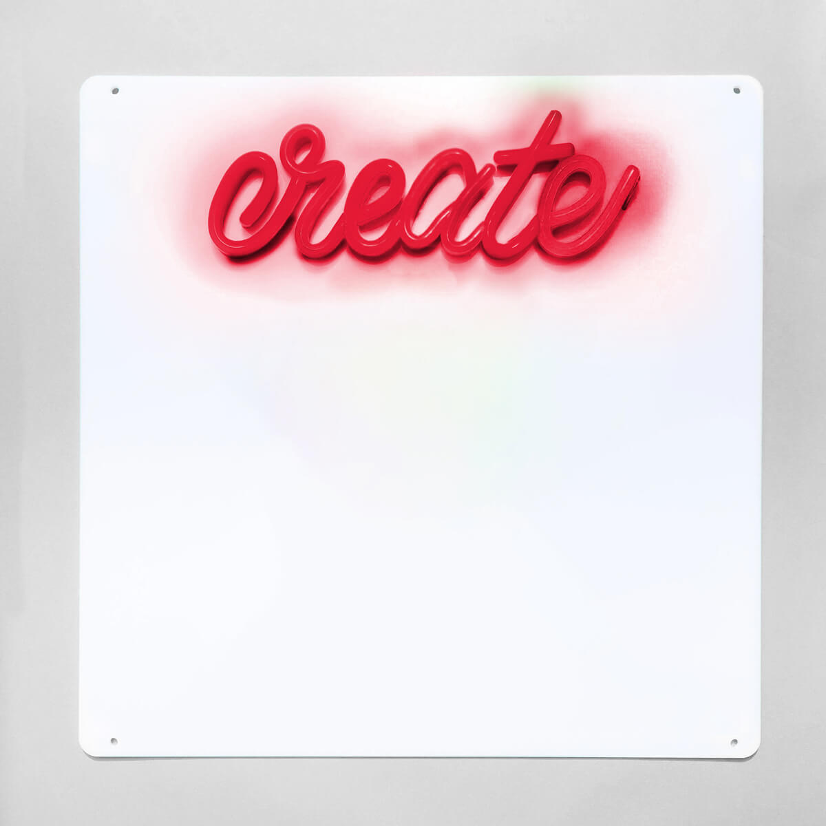 Neon sign with the word 'create' on a white background
