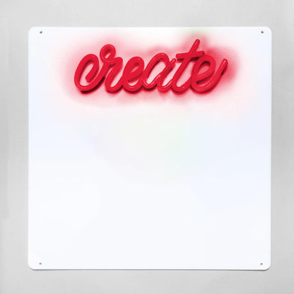 Neon sign with the word 'create' on a white background