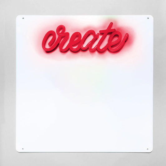 Neon sign with the word 'create' on a white background