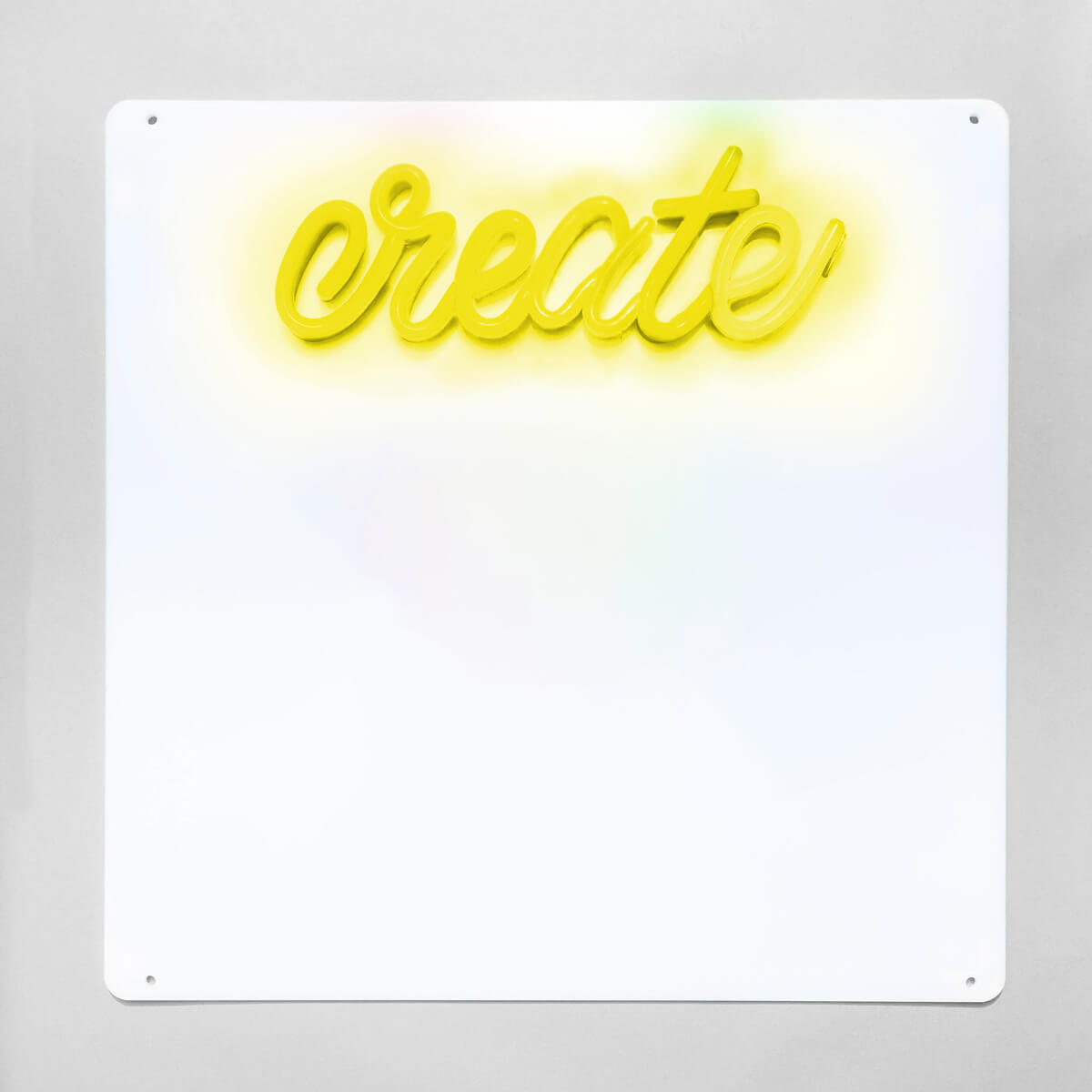 Neon sign with the word 'create' on a white background