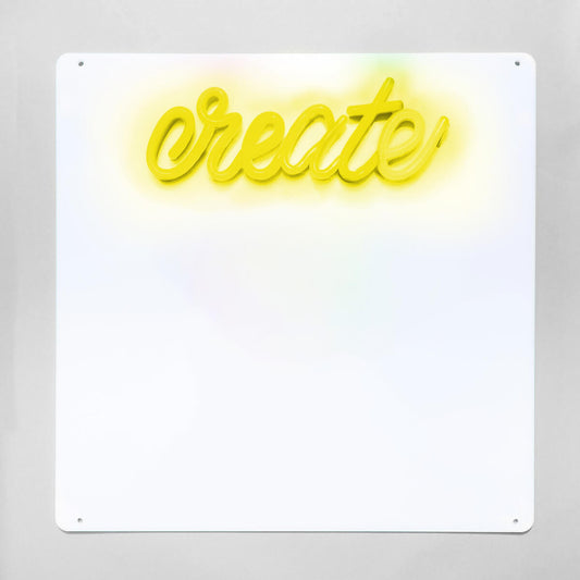 Neon sign with the word 'create' on a white background