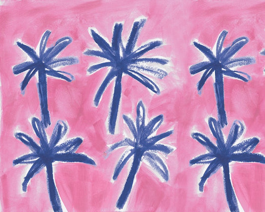 Pink Blue Palm Tree Wallpaper for Bedrooms + Playrooms | Tropical Palm Wallpaper