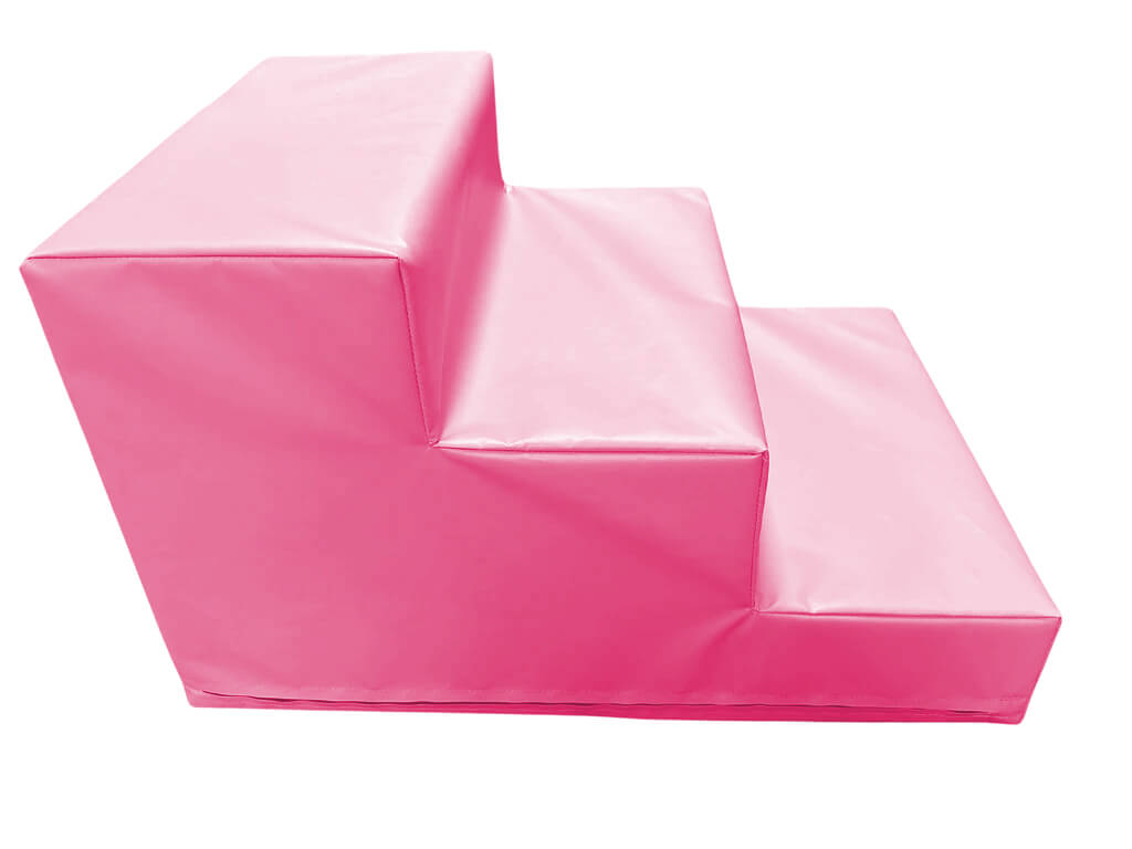 Bright pink soft play stairs for toddlers designed for safe climbing and playtime activities