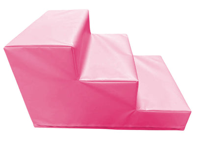 Bright pink soft play stairs for toddlers designed for safe climbing and playtime activities
