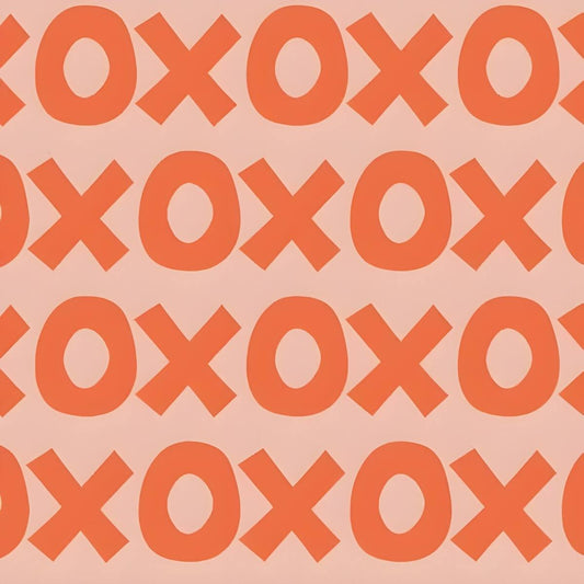 Montessori playroom wallpaper featuring a playful pattern of X's and O's in vibrant orange hues