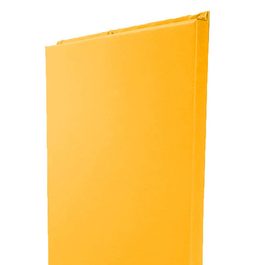 Bright yellow wall pad for playroom, designed for safety and cushioning during play activities