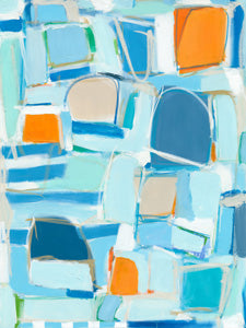 Light Blue with Orange Wallpaper for Kids Rooms | Modern Color Block Wallpaper