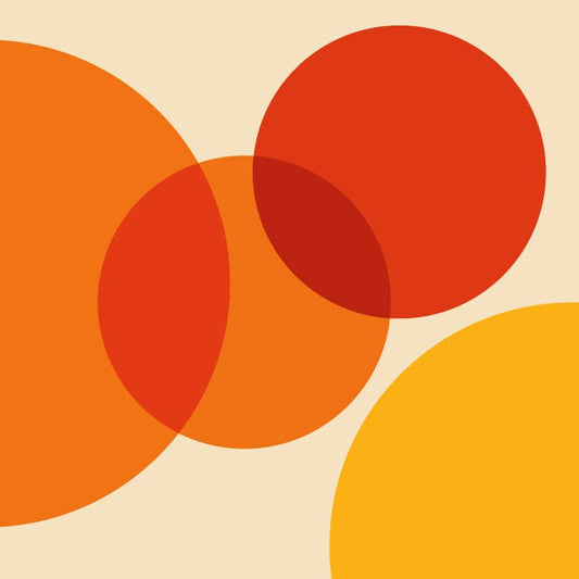 Sur La Mur abstract bubble ceiling wallpaper featuring vibrant orange and red circular patterns