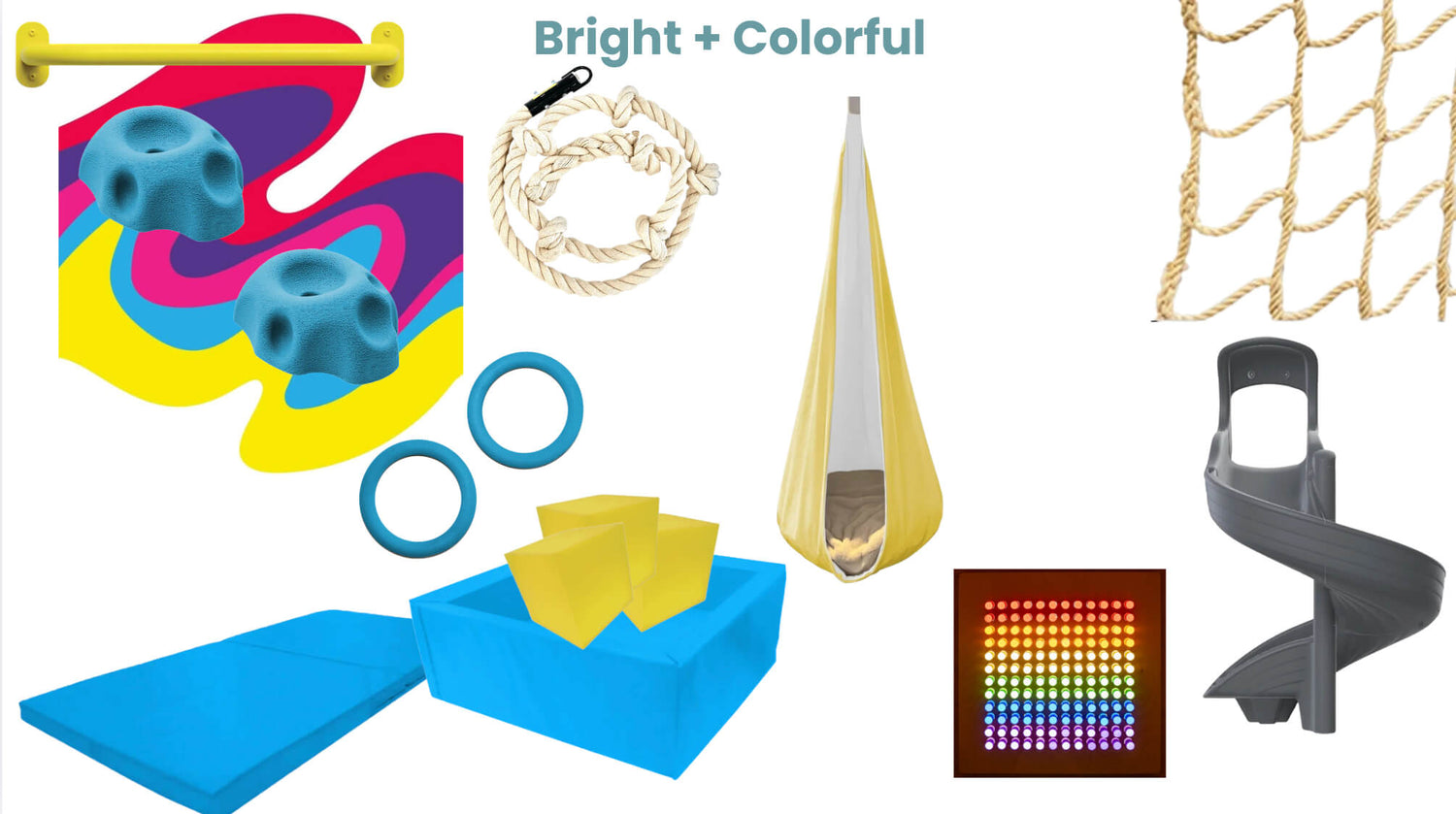 Collection of colorful playground equipment on a white background