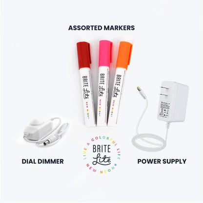 Brite Lite Tribe Neon Signs with assorted markers and power supply for to do dry erase board for kids