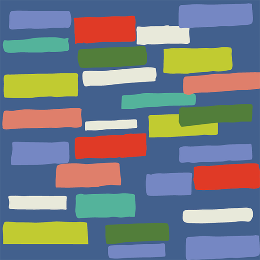 Sur La Mur building blocks wallpaper featuring colorful blocks on a blue background