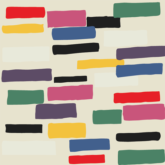 Sur La Mur building blocks wallpaper featuring colorful abstract rectangular patterns on a light background