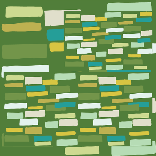 Sur La Mur building blocks wallpaper with abstract block patterns in green and pastel colors
