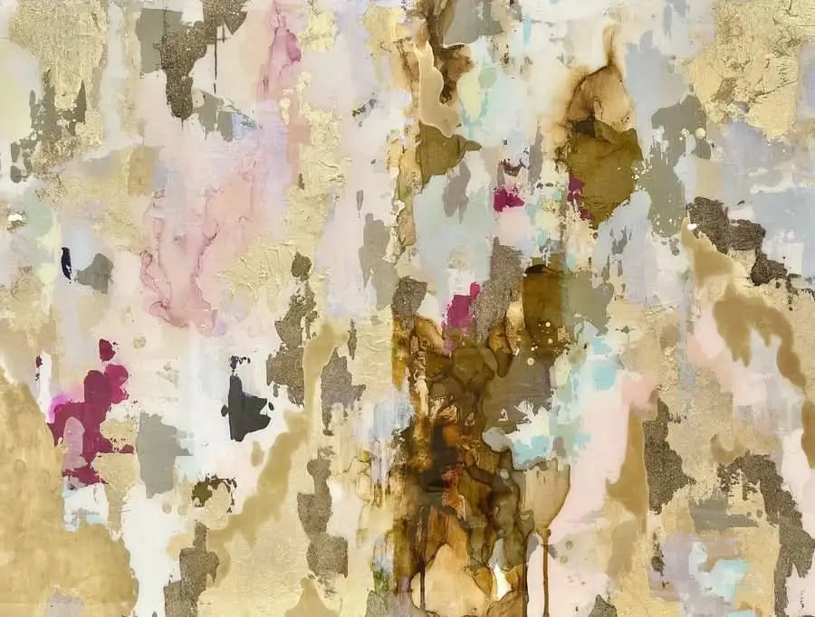 Vivian Ferne cappuccino wallpaper for playroom with abstract patterns in soft colors and metallic accents
