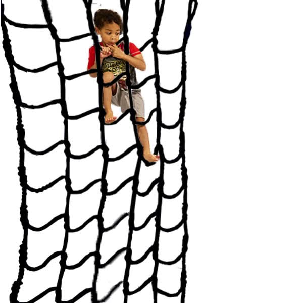A child playing on a climbing cargo net for playroom, showcasing fun and active playtime