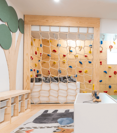 Jammar climbing cargo net for playroom, designed for safe indoor climbing and play activities