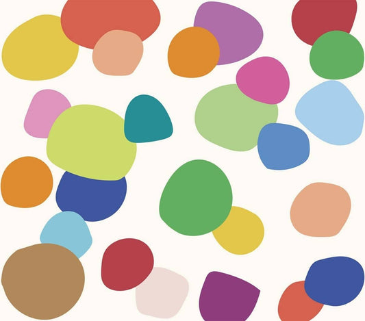 Colorful dots wallpaper for playroom featuring vibrant, abstract shapes in various colors