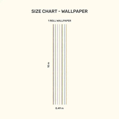 Size chart for colorful striped wallpaper for playrooms showing dimensions and design layout