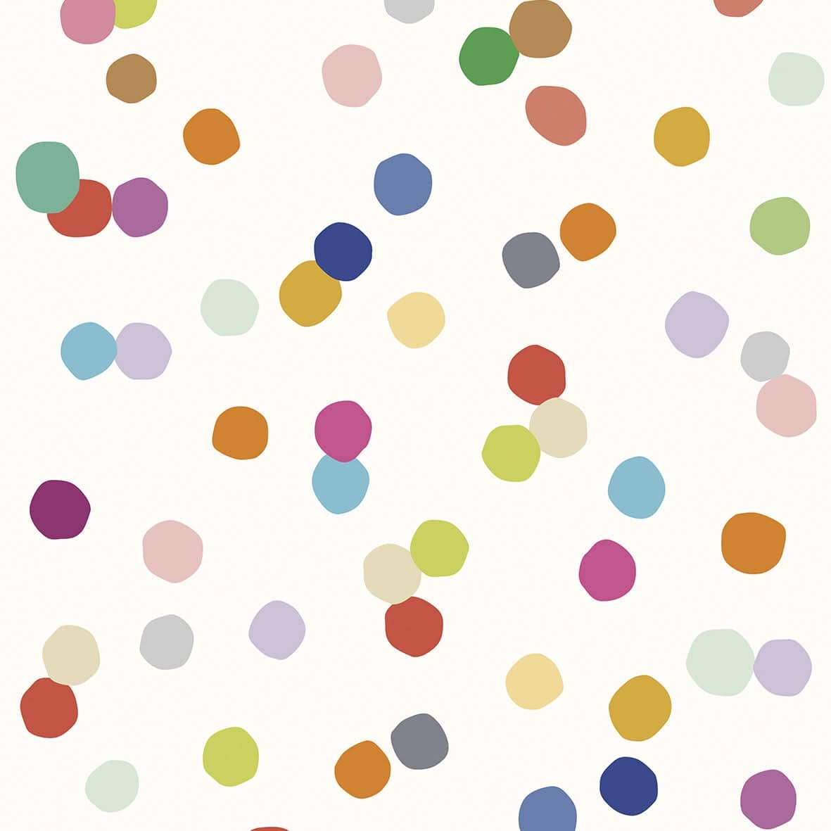 MOOUI confetti wallpaper for playroom with colorful dots on a white background
