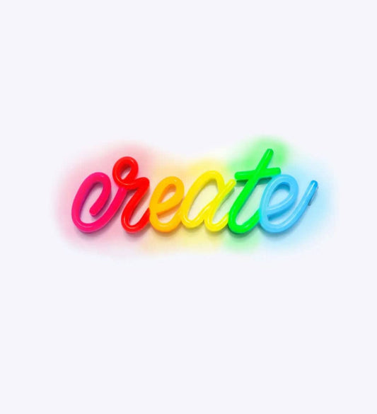 Colorful neon sign that says create neon sign for playroom showcasing a playful design