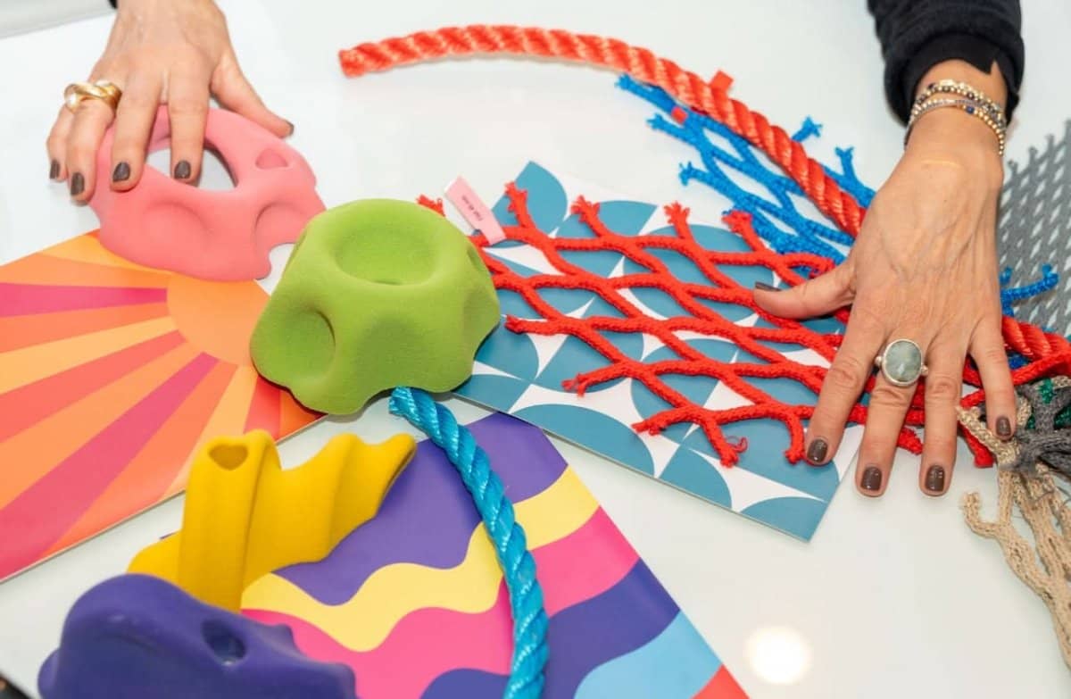 Custom playroom design service showcasing colorful materials and textures for creative playroom setups