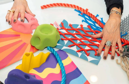 Custom playroom design service showcasing colorful materials and textures for creative playroom setups