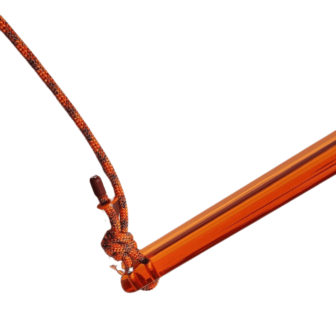 Close-up of a designer popsicle trapeze swing with vibrant orange rope for outdoor fun