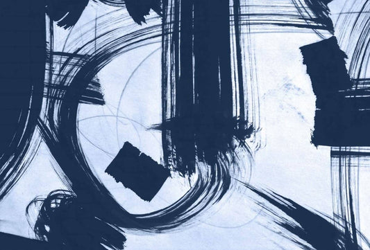 Cara Saven educational playroom wallpaper featuring abstract navy brushstroke design