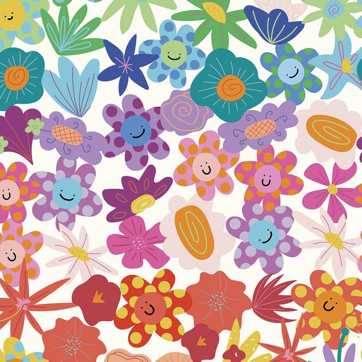 Bright floral rainbow wallpaper for playroom featuring cheerful flowers and playful designs
