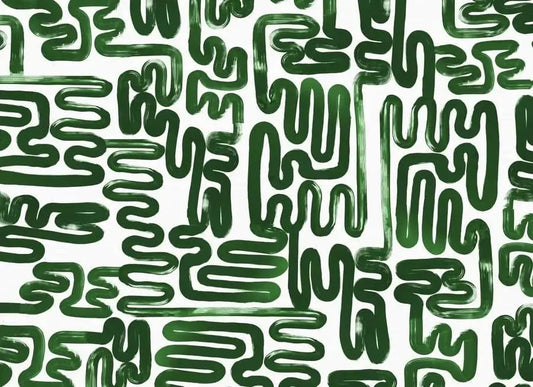 Vivian Ferne green brushstroke wallpaper featuring an abstract maze-like design