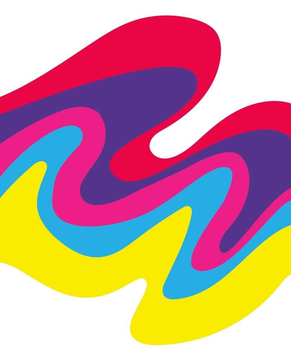 Sur La Mur groovy wave wall wallpaper in vibrant colors with wavy abstract design