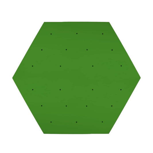 Elevate hexagon rock wall panel for kids in bright green with multiple climbing holds