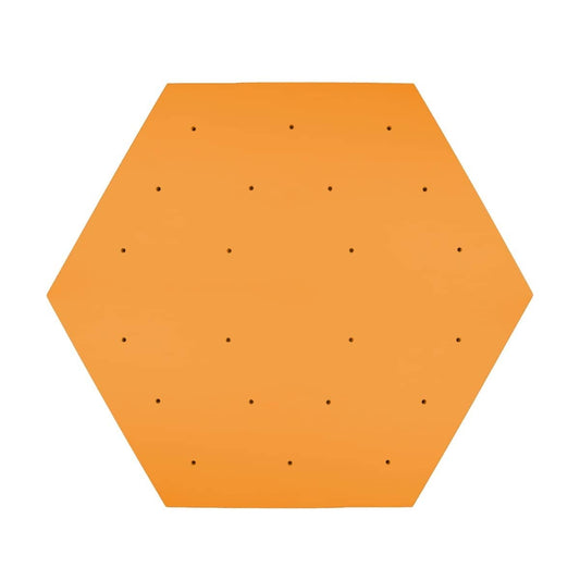 Elevate hexagon rock wall panel for kids in bright orange color with multiple grips for climbing activities