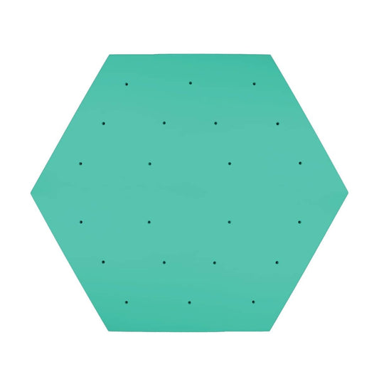 Elevate hexagon rock wall panel for kids in turquoise color with multiple climbing holds