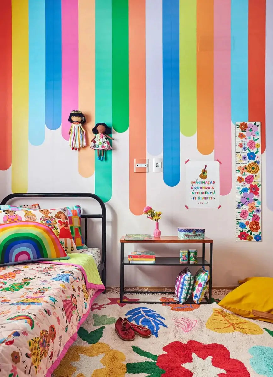 Colorful playroom featuring ice cream wallpaper for playroom with vibrant wall design and decorative accessories