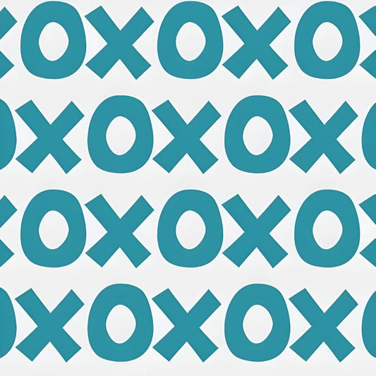 Sur La Mur Montessori playroom wallpaper with playful X and O pattern in teal on a light background