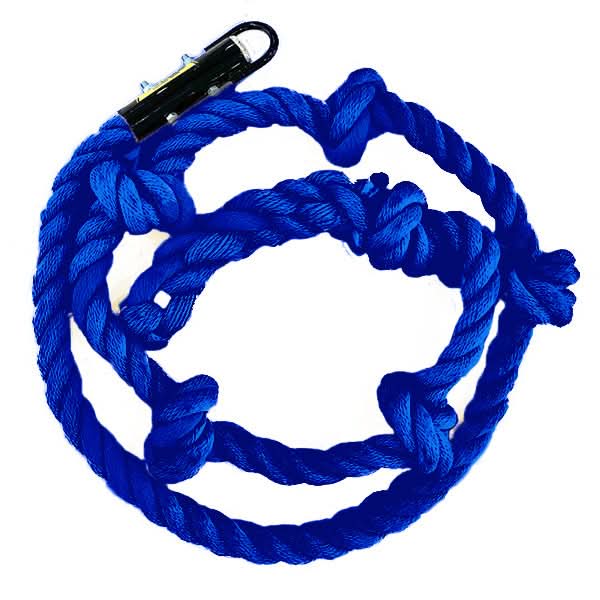 Blue Jammar indoor climbing rope for kids with secure clips for safe climbing practice