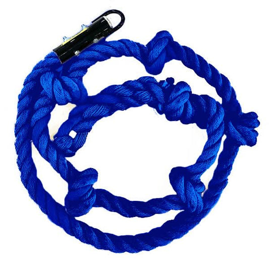 Blue Jammar indoor climbing rope for kids with secure clips for safe climbing practice