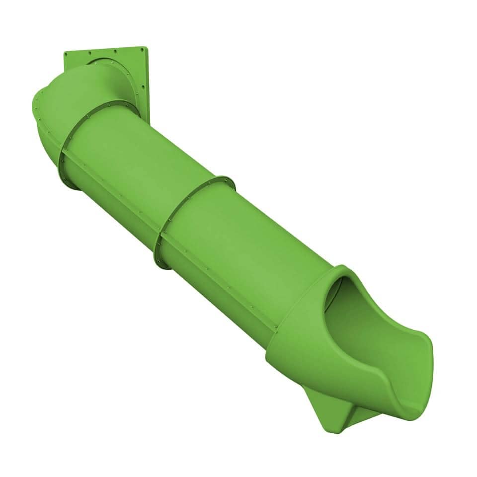Green Dunrite indoor hook tube slide designed for children's play areas and indoor amusement parks