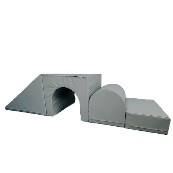 Large soft play shapes for kids by AK Athletics, featuring a tunnel, ramp, and blocks for active play