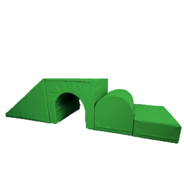 AK Athletics large soft play shapes for kids in green, featuring various structures for active play and creativity